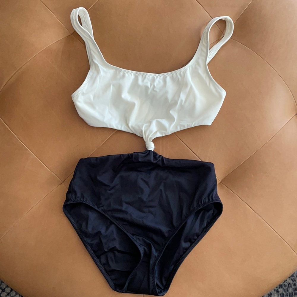 SOLID & STRIPED White and Black One Piece Swimsuit